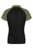 A black and green polo shirt with a short collar and raglan sleeves. It features a logo on the front.
