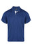 A blue polo shirt with contrasting white details on the sleeves and a logo on the collar.