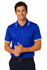 A man wearing a blue polo shirt with white trim and a logo on the chest, standing with hands clasped.