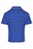 A blue polo shirt with white stripes, featuring a collar and short sleeves. The shirt has a logo on it.