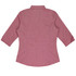 A maroon button-up shirt with 3/4 sleeves and a back view design, featuring a subtle texture. It has a logo.