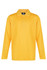 A long-sleeved polo shirt in bright yellow, featuring a collar and button placket, with a logo on the label.