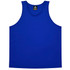 A blue singlet featuring a round neckline and sleeveless design. It includes a logo on the inside label.