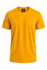 A yellow T-shirt with a round neck and short sleeves, featuring a brand logo on the inside label.