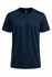 A navy blue T-shirt with short sleeves and a logo on the front. Simple and casual design.