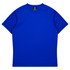 A blue t-shirt with short sleeves and a round neckline, featuring a brand logo.