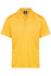 A bright yellow men's polo shirt with a collar and a logo on the chest.
