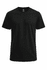 A black T-shirt with a round neckline and short sleeves. Features a simple design and a brand logo.