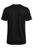 A black t-shirt with short sleeves and a simple design, featuring a subtle logo on the back.