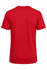 A red T-shirt for kids with short sleeves and a crew neck, featuring a logo on the back.