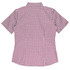 A short-sleeve button-up shirt in a red and white checkered pattern, featuring a collar and a fitted design.