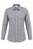 A long sleeve button-up shirt in a black and white checked pattern, featuring a classic collar and a logo.