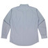 A long-sleeve button-up shirt featuring a subtle light blue striped pattern and a collar. Includes a logo.