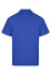 A blue polo shirt with a collar and short sleeves, featuring a logo. The view is from the back.