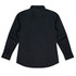 A black button-up shirt with long sleeves and a plain back design, featuring a logo on the label.