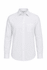 A long sleeve, white button-up shirt with a chest pocket and a logo.