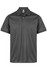 A grey polo shirt with a classic collar and three buttons, featuring a logo on the inside collar.