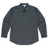 A long sleeve button-up shirt in dark grey featuring a chest pocket and a collar. The shirt has a logo.