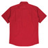 A red short-sleeve button-up shirt with a back yoke and a logo. Ideal for casual or smart-casual wear.