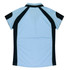 A light blue polo shirt featuring black accents and a logo. Suitable for casual or sporty wear.
