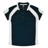A dark green polo shirt with white accents and a collar. Features a logo on the front.