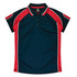 A polo shirt featuring a dark navy colour with red accents and a contrasting collar, designed for women.