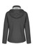 A soft shell jacket in dark grey with a hood, featuring a fitted design and a branded logo.