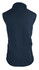 A navy blue men's vest featuring a sleeveless design and a collar. The garment has a branding logo on it.