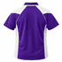 A purple polo shirt with white mesh panels on the sides and a collar. It features a logo on the back.