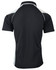 A black polo shirt with grey accents and a logo on the back.