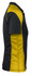 A black and yellow polo shirt with a side panel design and a logo on the chest.