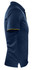 A navy polo shirt featuring a yellow trim and a logo on the chest.