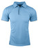 A light blue polo shirt with a collar, short sleeves, and a contrasting button placket. It features branding.