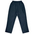 Navy track pants featuring an elastic waistband and a smooth finish. Includes branding on the fabric.