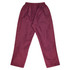 Maroon track pants with an elastic waistband, featuring a smooth, lightweight fabric. Includes a logo.