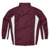 A maroon track jacket featuring white side stripes and a high collar. The back is smooth and unadorned.