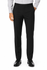 A pair of men's flat front pants in black, styled with a fitted look. The pants are paired with dress shoes.