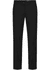 Flat front men's slacks in black, featuring a classic design and a waistband with a logo.