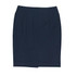 A knee-length skirt in dark navy blue featuring a sleek design and a back zipper. It includes subtle panel details.