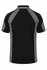 A black polo shirt with grey accents and a logo on the back. Short sleeves and a sporty design.
