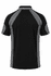 A black polo shirt with grey accents and a logo on the back. Short sleeves and a sporty design.