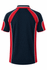 A navy polo shirt with red accents and a logo on the back. Suitable for casual wear or sports.