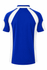 A blue polo shirt with white detailing, featuring a collar and a logo.