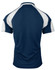 Men's polo shirt in navy blue with white accents, featuring a logo. Back view displayed.