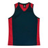 A dark green singlet with red side panels, featuring a v-neck design and a logo.