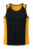 A black and yellow men's singlet featuring a logo, designed for athletic wear.