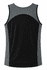A grey and black singlet with a colour-block design and a logo on the back.