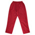 Red track pants with an elastic waistband, featuring a smooth texture and straight cut design.