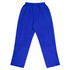 Bright blue trackpants with an elastic waistband and a relaxed fit. Features a logo on the fabric.