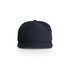 A navy cap with a rounded crown and a curved brim, featuring a logo on the front.